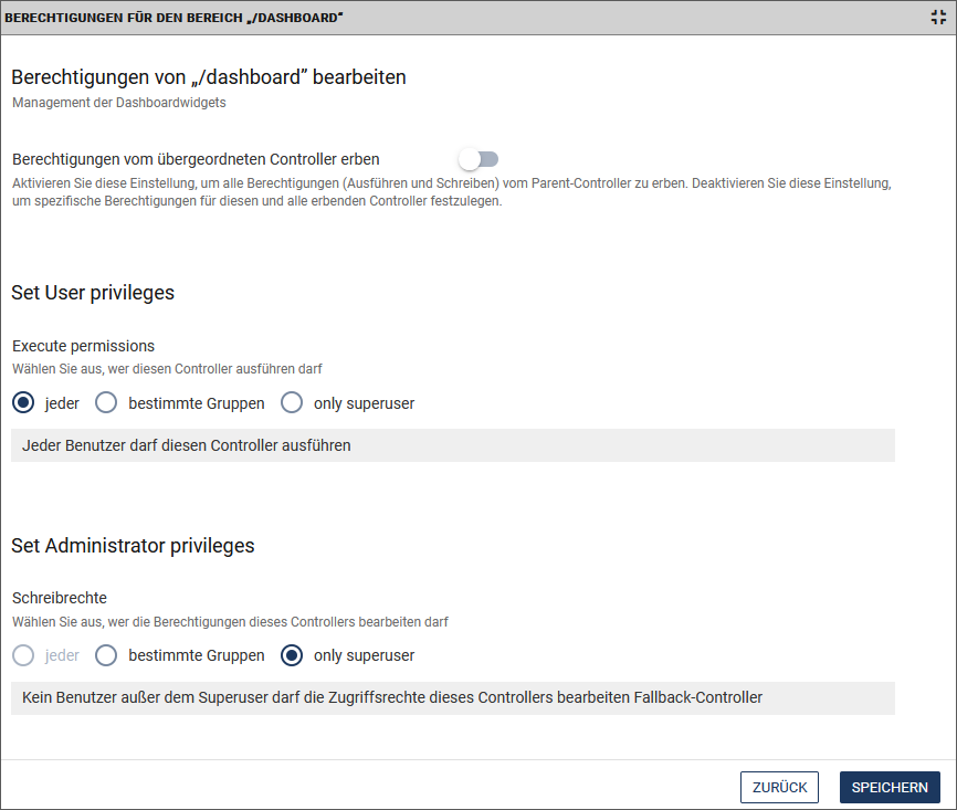 BERECHTIGUNGEN FÜR DEN *CONTROLLER*
