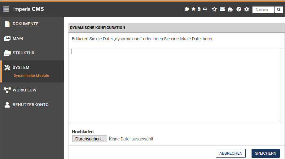 Seite "DYNAMISCHE KONFIGURATION"