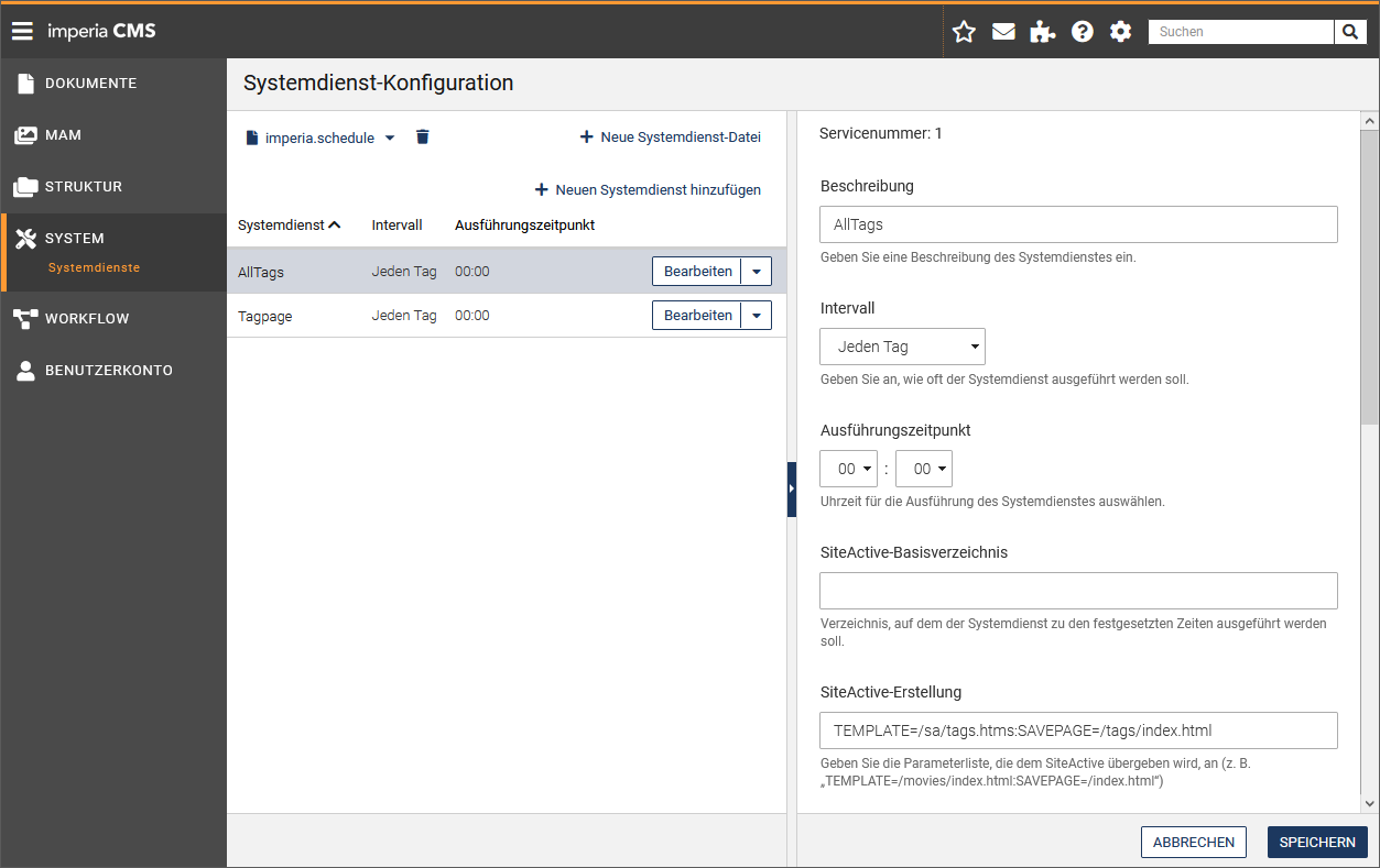 Systemdienst bearbeiten