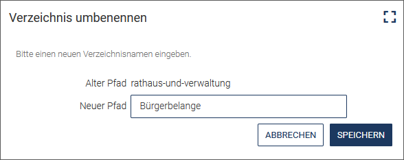 Seite Verzeichnisse umstrukturieren