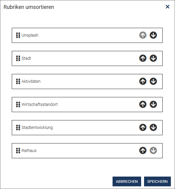 Rubriken umsortieren