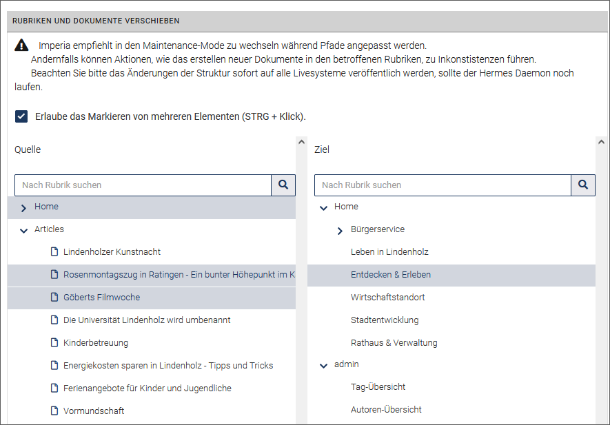 Seite Verzeichnisse umstrukturieren - Option 1 und 2