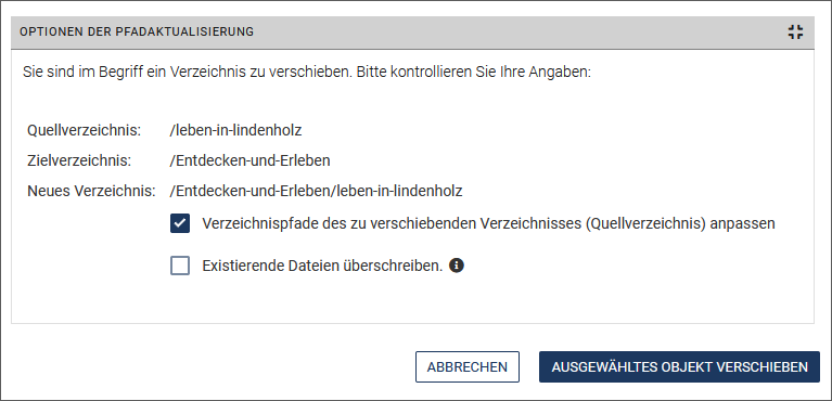 Seite "OPTIONEN DER PFADAKTUALISIERUNG"