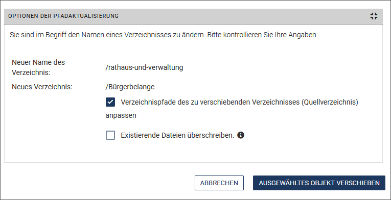 Seite Verzeichnisse umstrukturieren