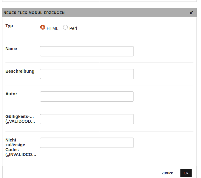 Seite "NEUES FLEXMODUL ERZEUGEN