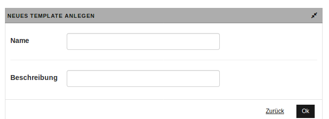 Seite "NEUES TEMPLATE ANLEGEN"