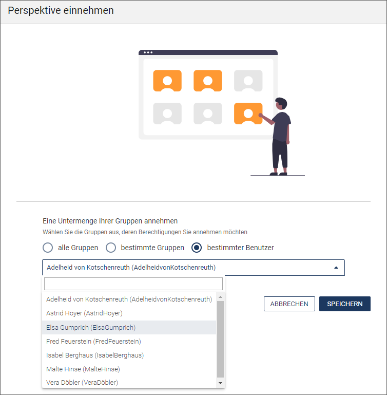 Adopt perspective of certain user