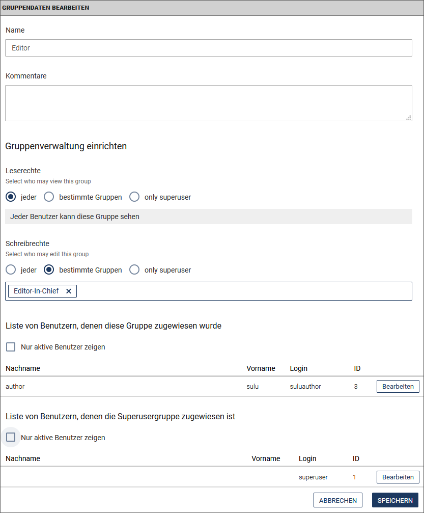 Gruppe bearbeiten