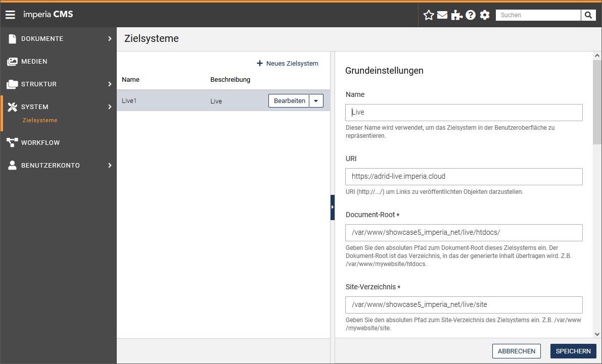 Neues Zielsystem anlegen