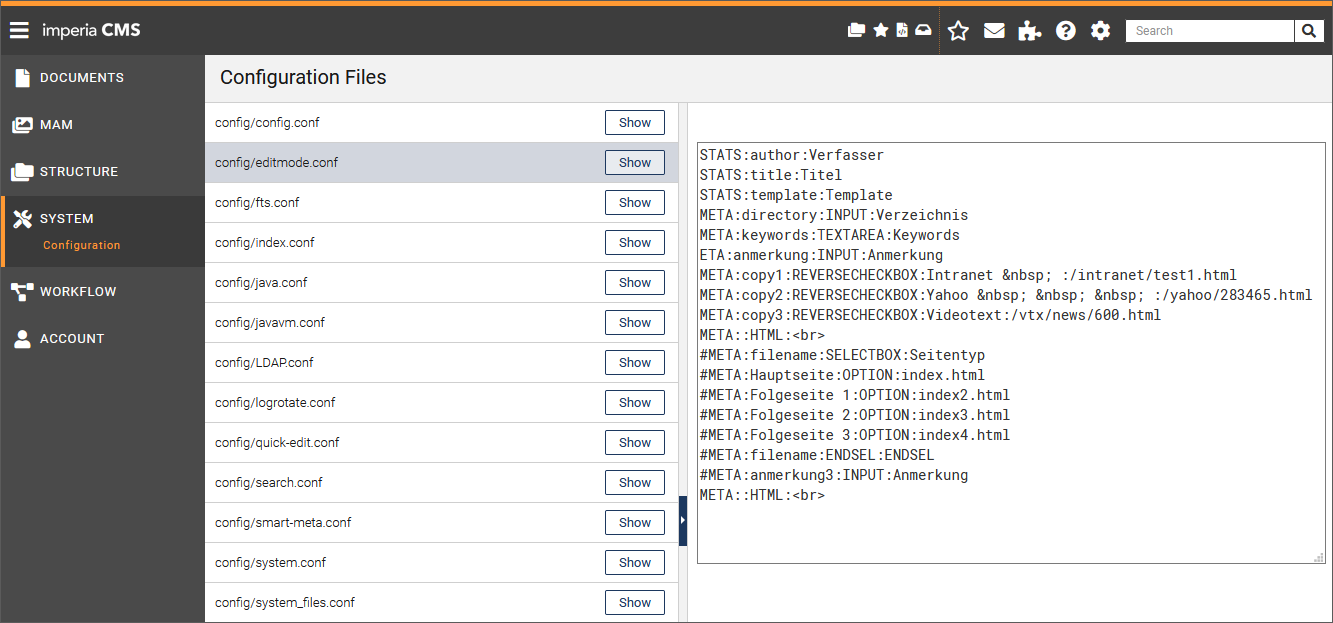 configuration files