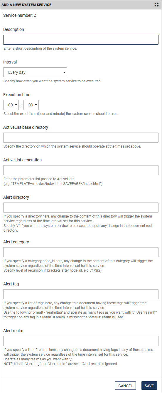 New system service dialog