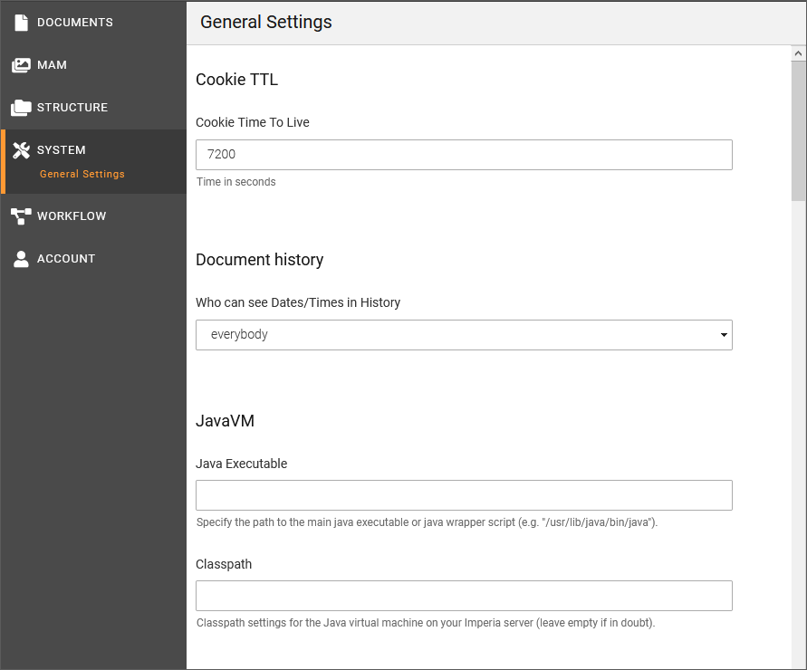 General settings dialog