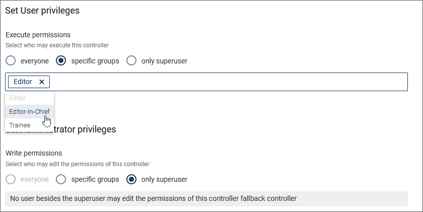 Permissions for the controller