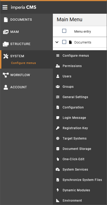 System menu