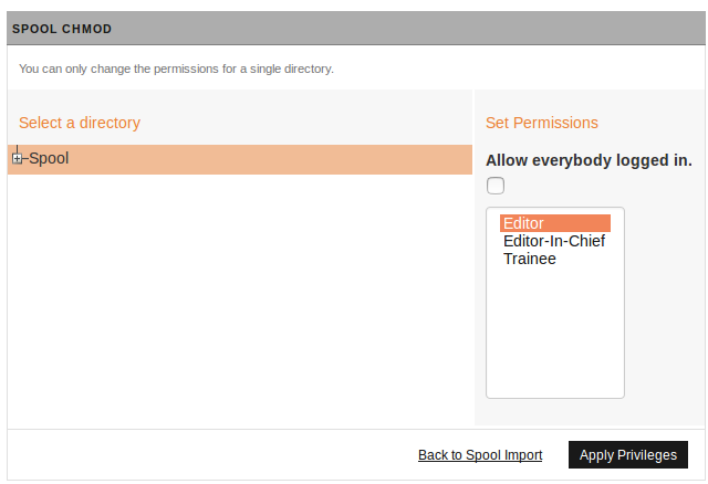 Permissions for importing dialog