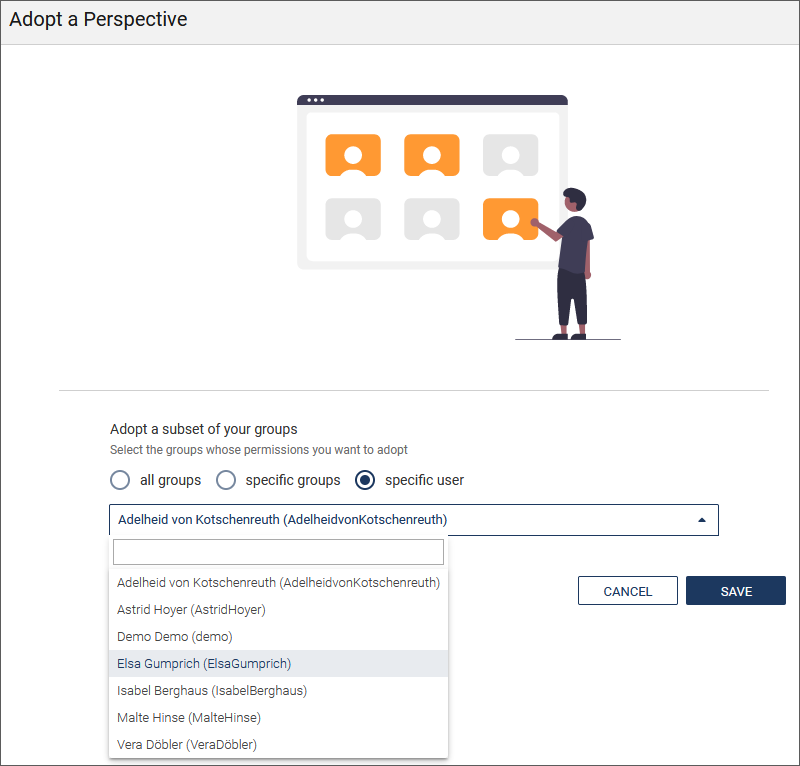 Adopt perspective of certain user