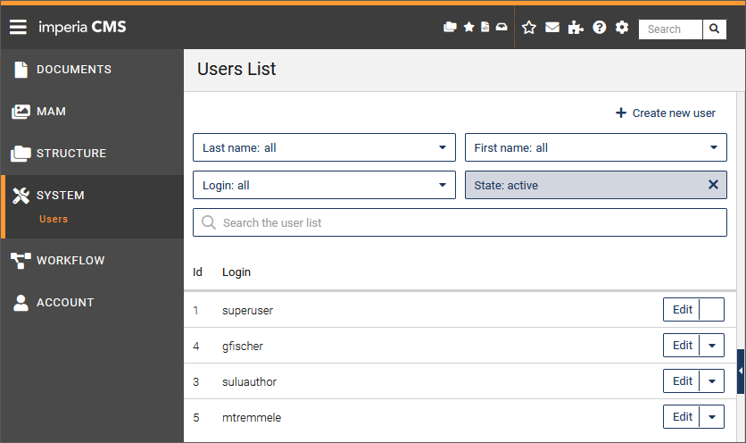 user management dialog