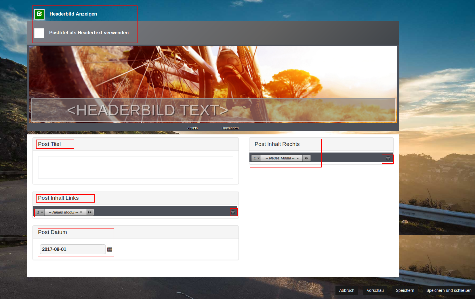 A template with input elements