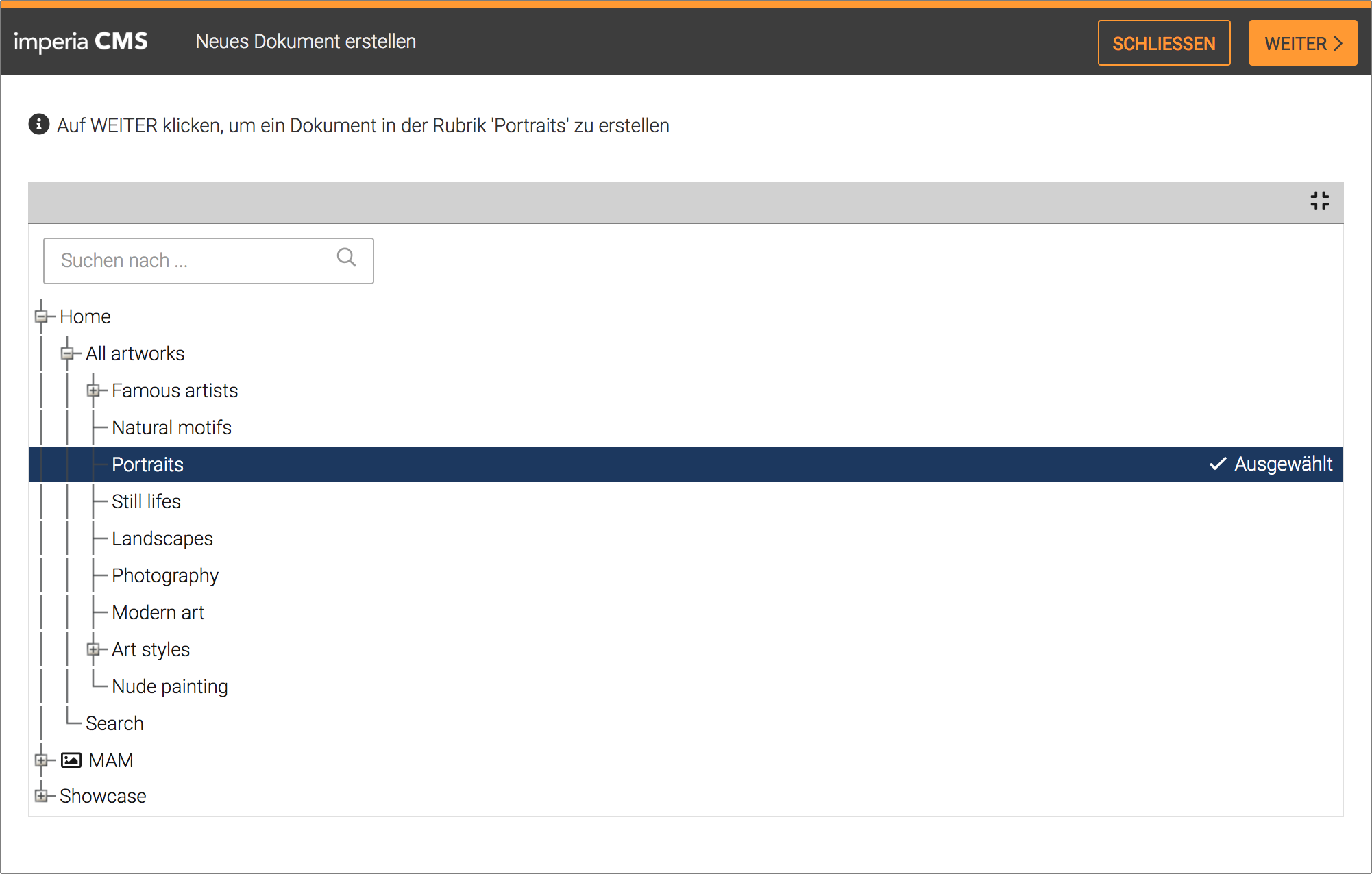 Seite im Workflow-Design: Neues Dokument erstellen