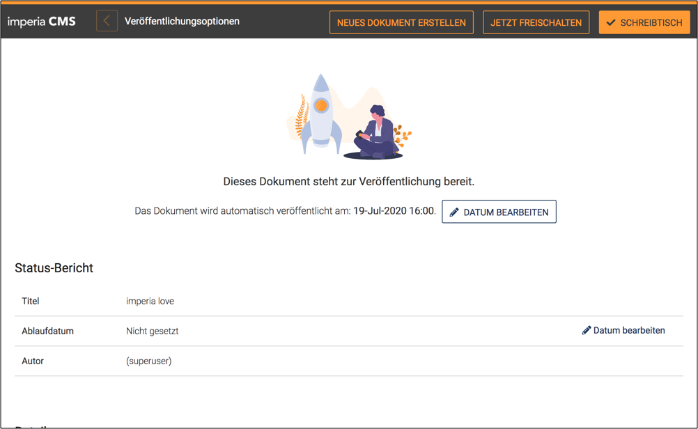 Seite im Workflow-Design: Veröffentlichungsoptionen