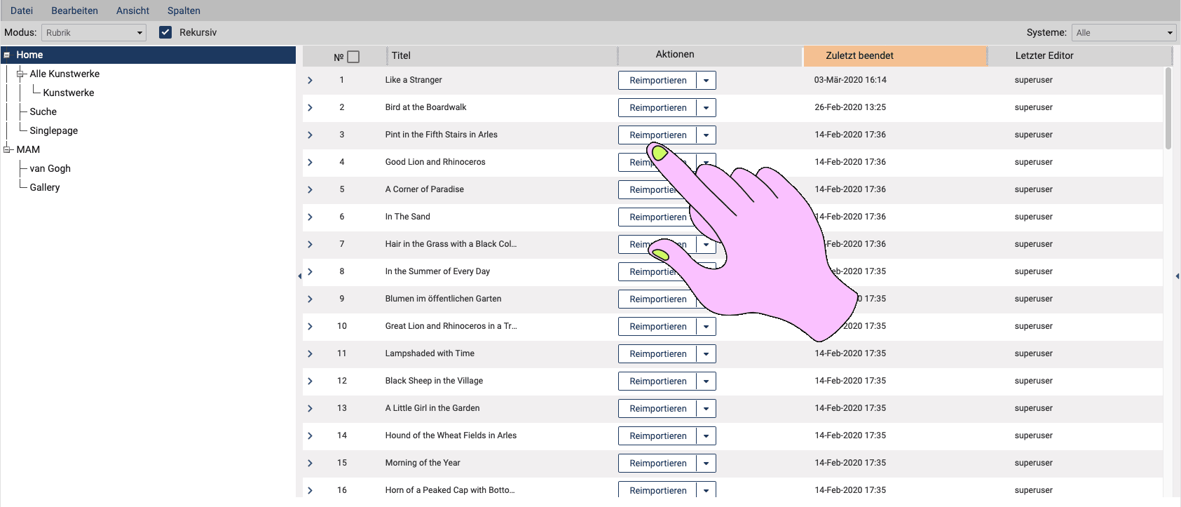 Screenshot neue Action-Spalte im Dokumentenspalte