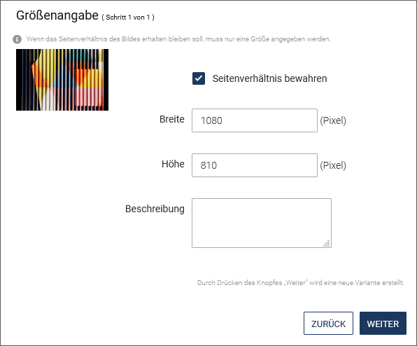 Eingabe der Abmessungen