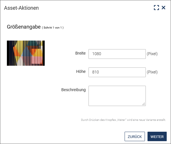 Eingabe der Abmessungen