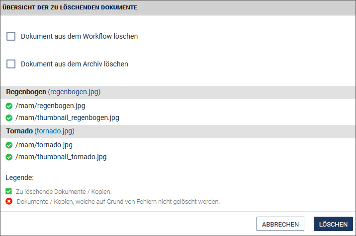 Löschen-Übersicht
