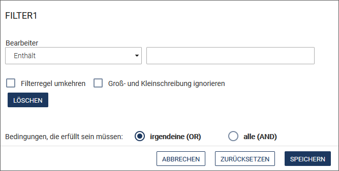 Abschnitt Filter-Einstellungen