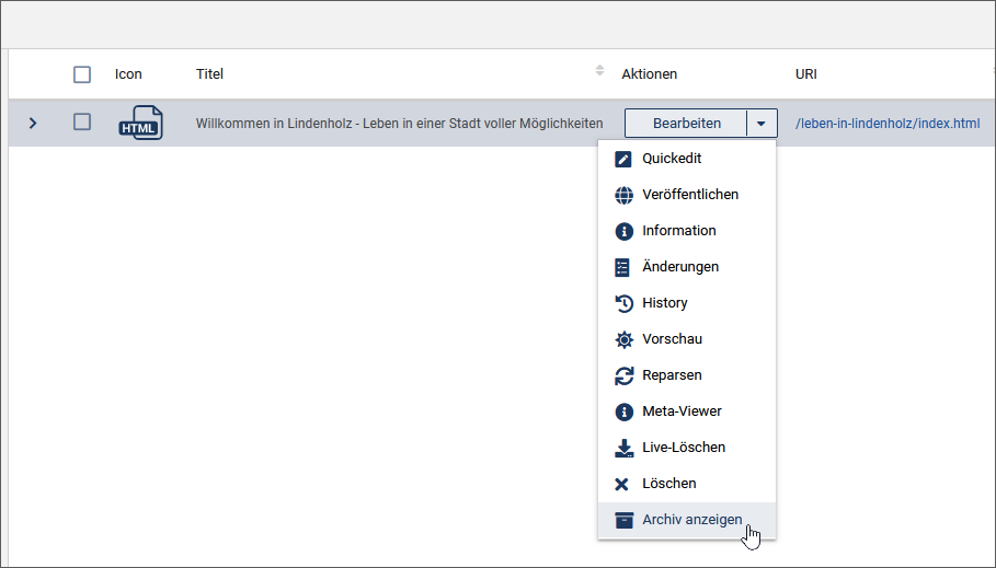 Option Archiv anzeigen