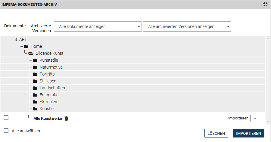 Beispiel eines Rubrikenbaums im Archiv