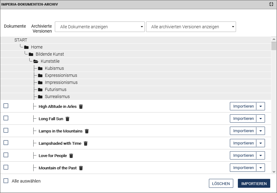 Beispiel eines Rubrikenbaums im Archiv