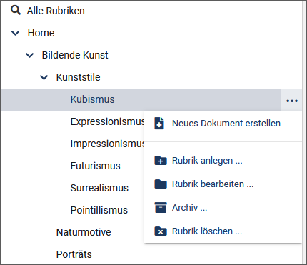 Kontextmenü Rubrik