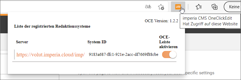 Dialog Einstellungen der One-Click-Edit-Toolbar (Microsoft Edge)
