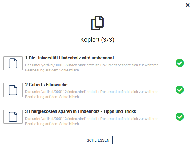 Kopierte Dokumente