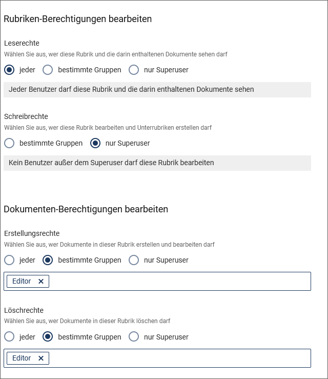 Rubrik bearbeiten