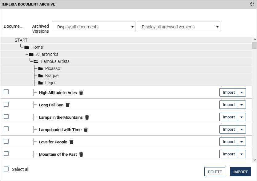 The document archive dialog