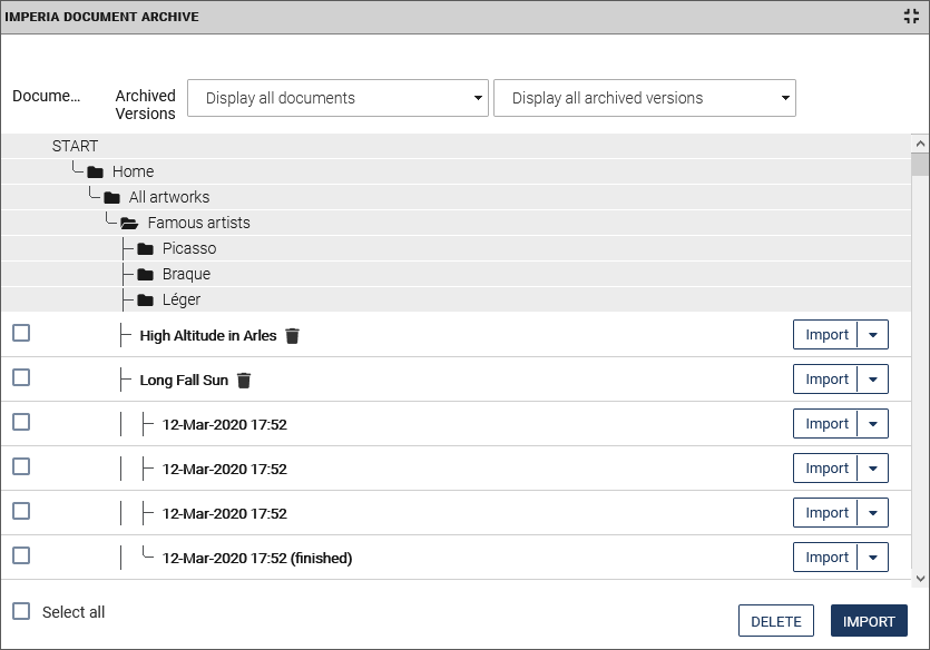 The document archive dialog