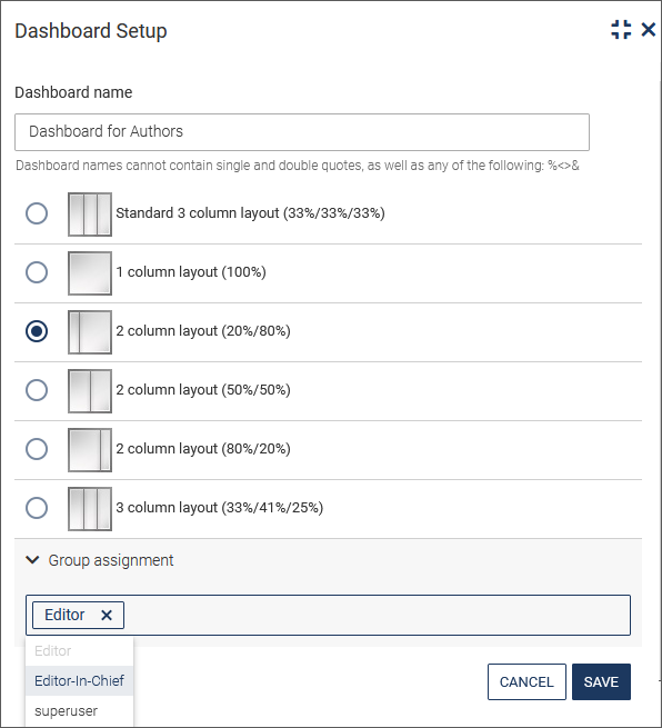 Editing dashboard bearbeiten