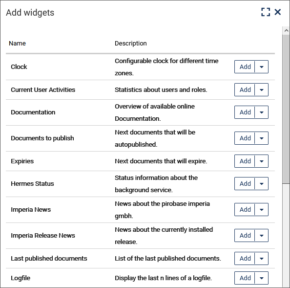 Adding widget hinzufügen