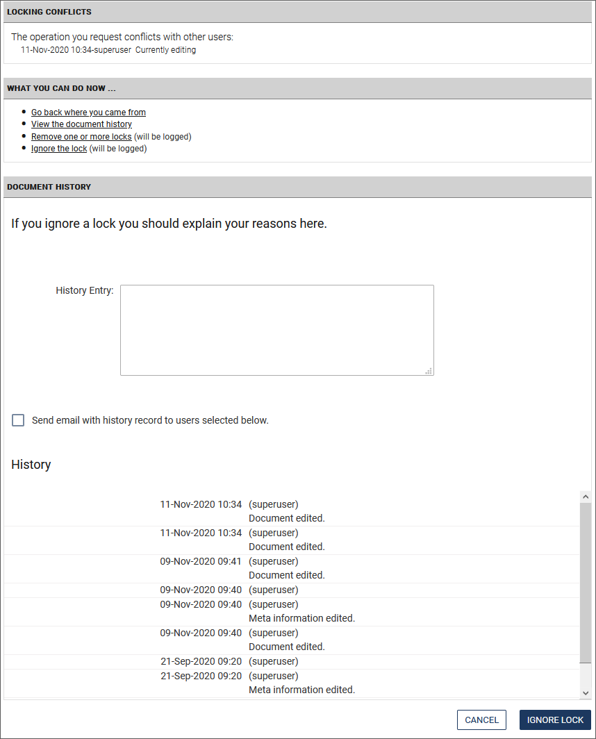 Locking Conflicts dialog