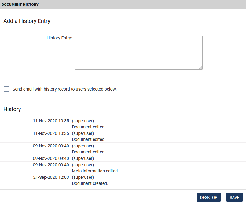 Document History dialog