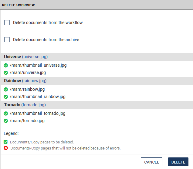Delete overview