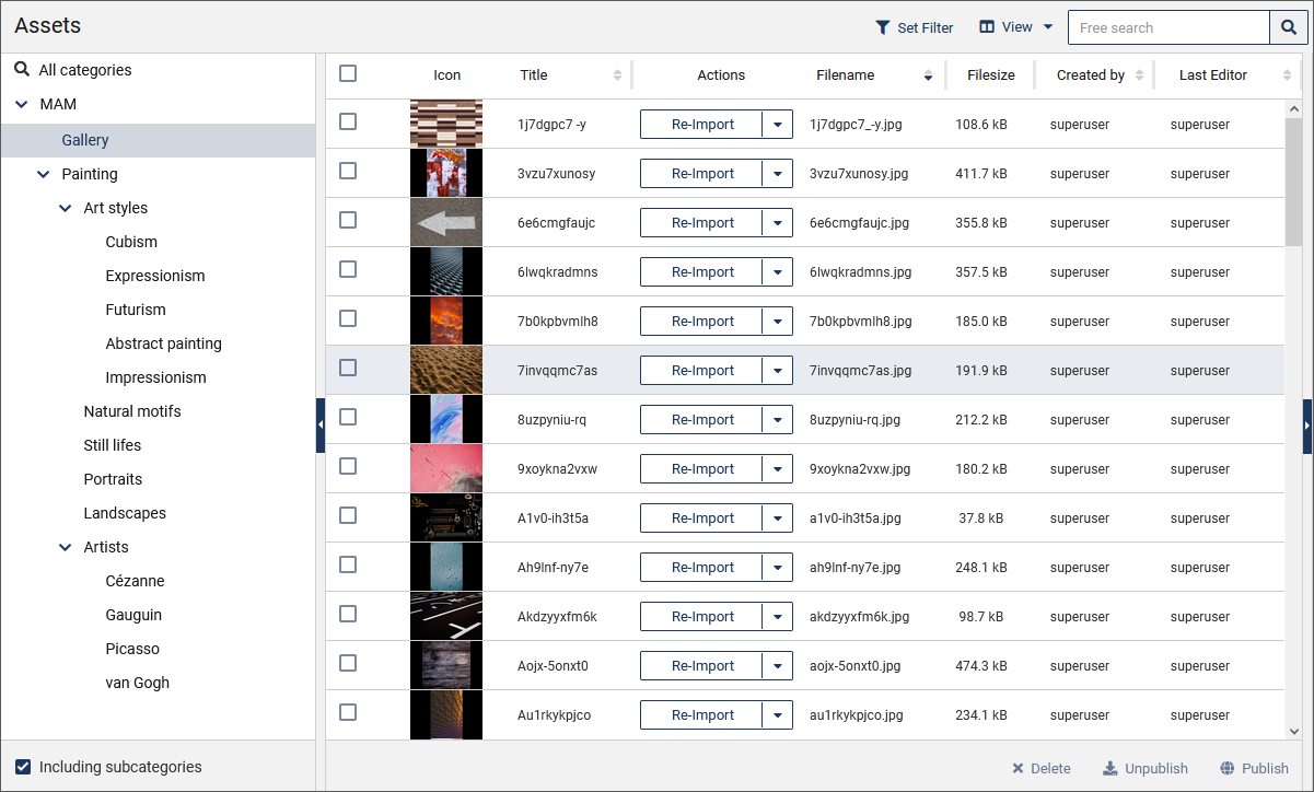 Media Asset Management (list view)