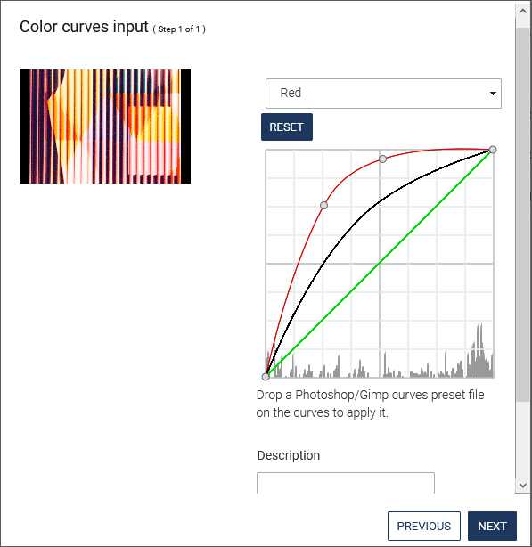 Gamma correction using color curves dialog