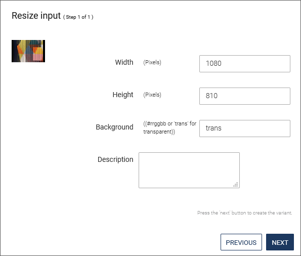 Selection of size and background color