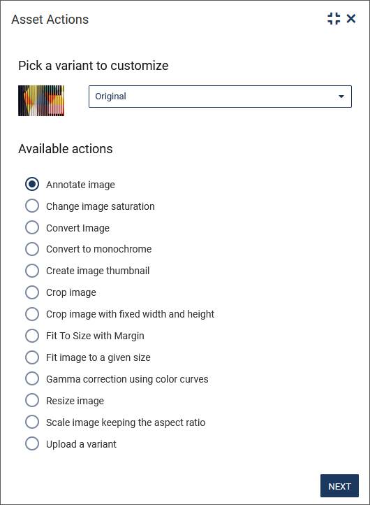 Asset actions