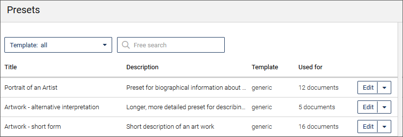 Configure preset