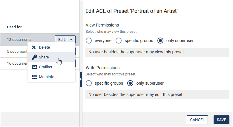 Share preset